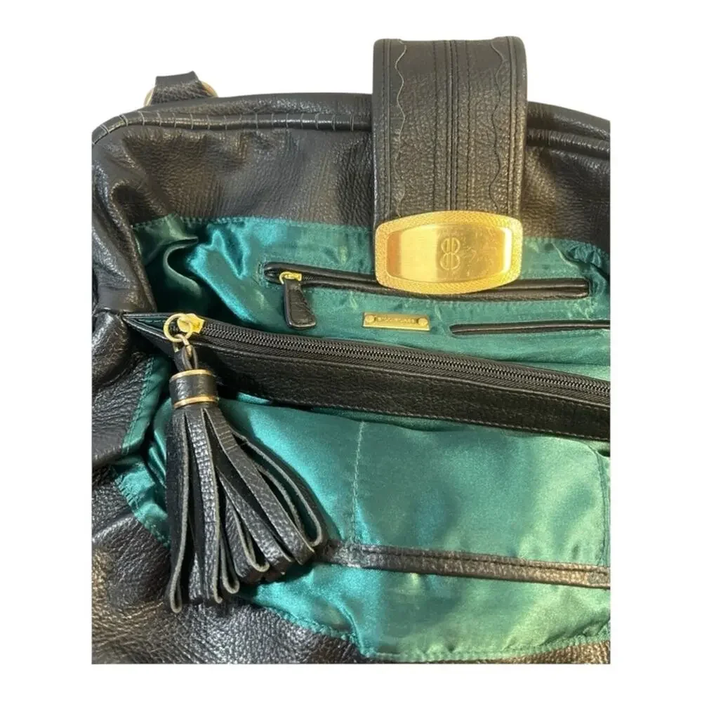 BILL BLASS Vintage Black Woven Leather Satchel or Shoulder Hobo Bag